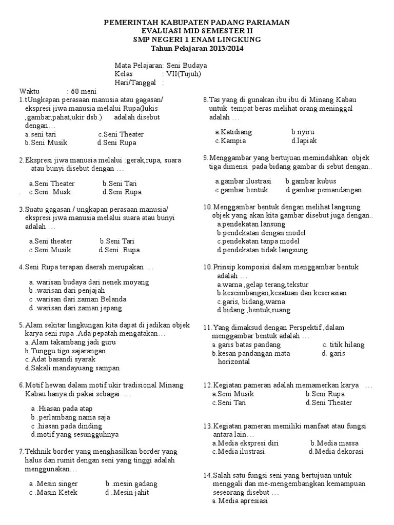 26++ Contoh Soal Sbk Seni - Kumpulan Contoh Soal