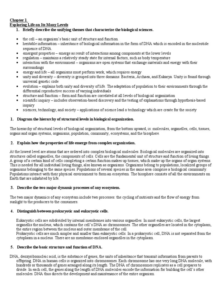 AP Biology Chapter 1 Discussion Answers Cell (Biology) Systems