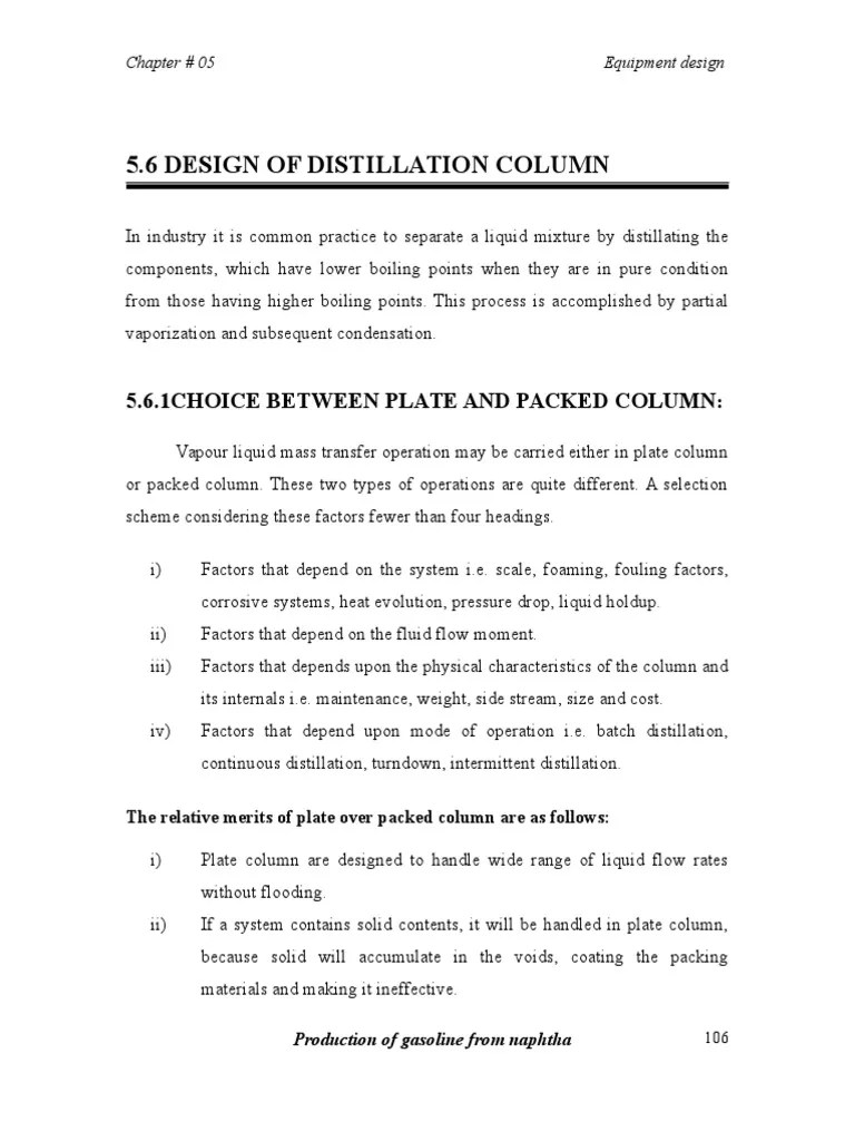 Distillation Column Design PDF Unit Operations