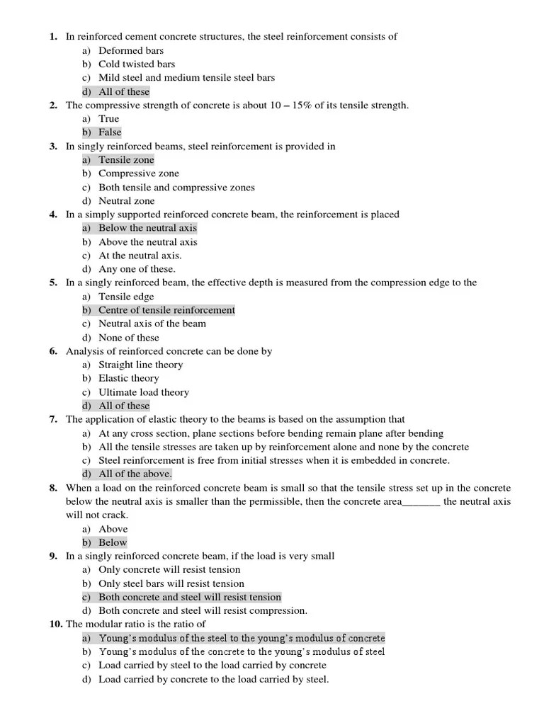 Reinforced Cement Concrete Questions Beam (Structure) Reinforced Concrete