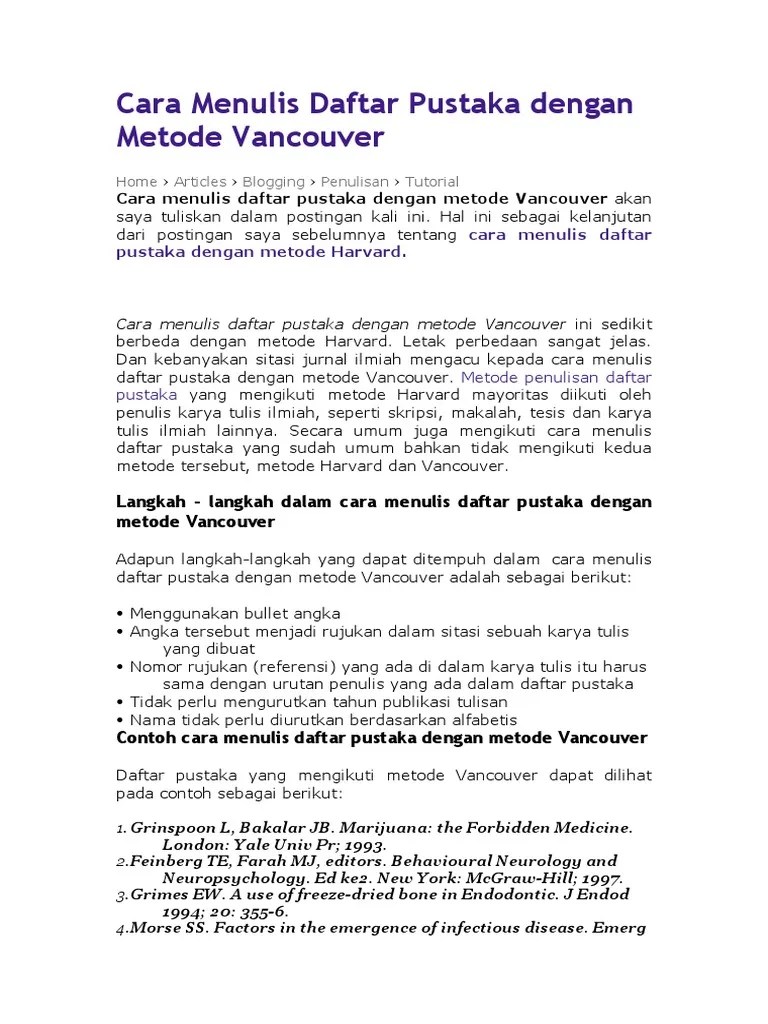 Cara Menulis Daftar Pustaka Dengan Metode Vancouver