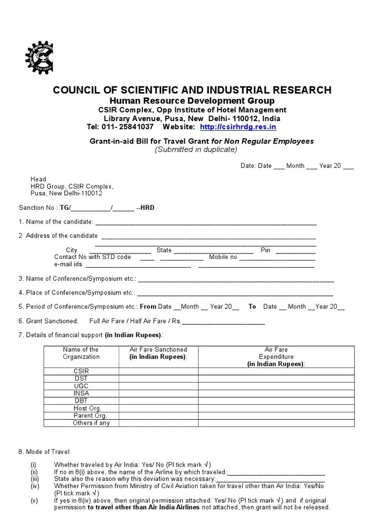 Travel grants CSIR Government Politics
