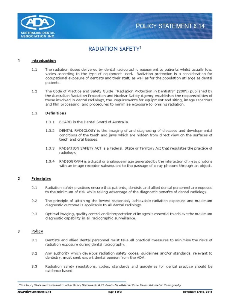 Policy Statement 6.14 Radiation Safety Radiation Protection Radiology