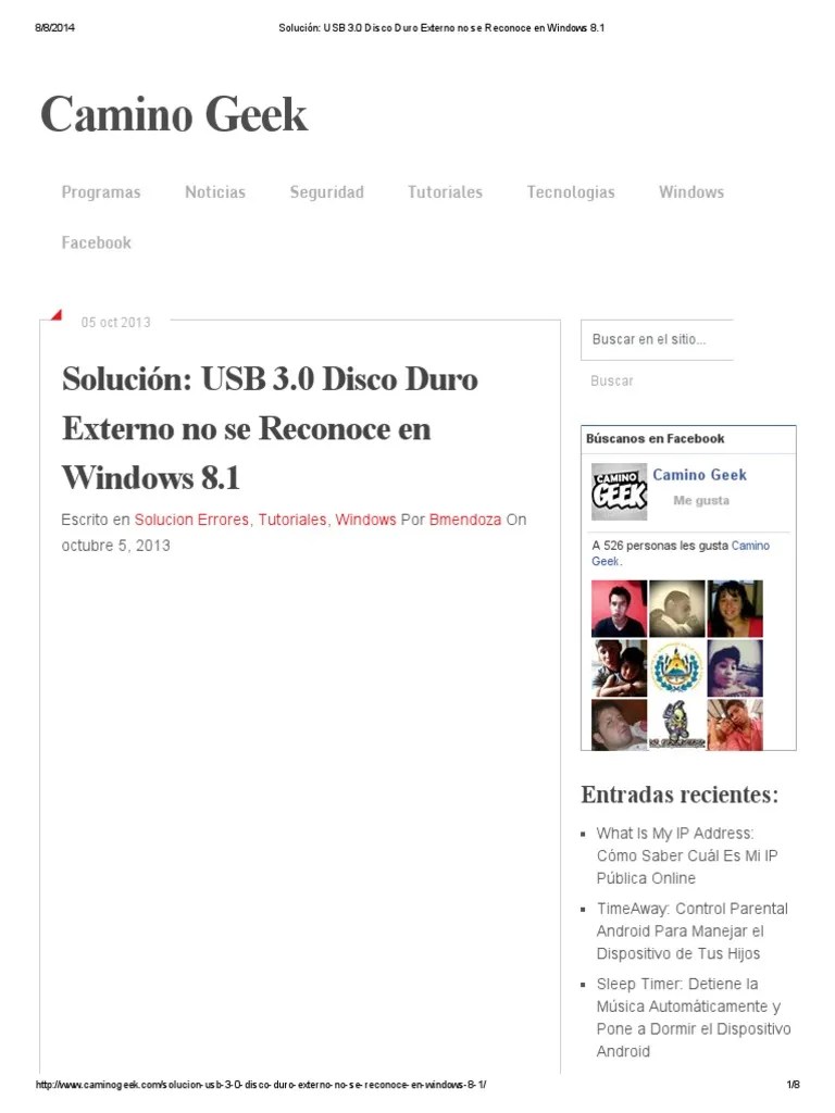 Solución_ USB 3.0 Disco Duro Externo No Se Reconoce en Windows 8 | PDF