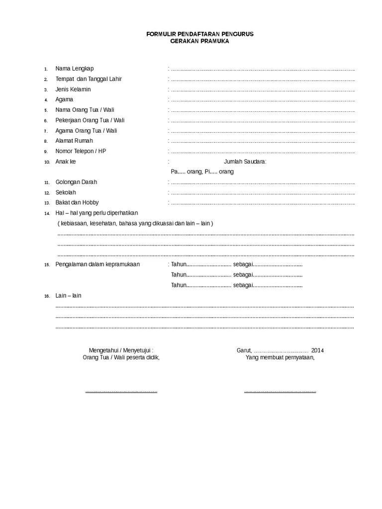 Formulir Pendaftaran Anggota Pramuka | PDF