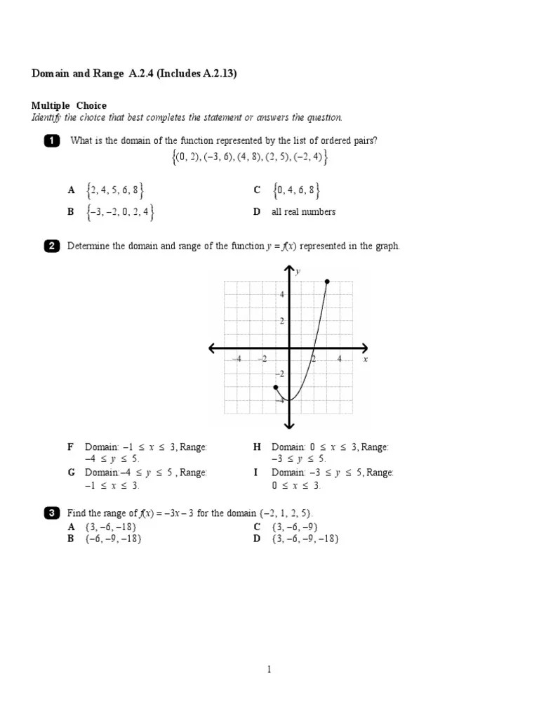 Domain and Range MCQs PDF Domain Of A Function Function (Mathematics)
