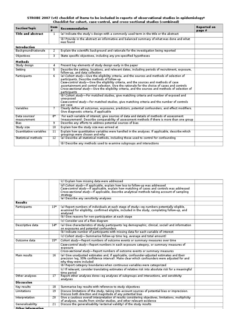 STROBE Checklist BMJOpen Combined Cohort Study Health Research