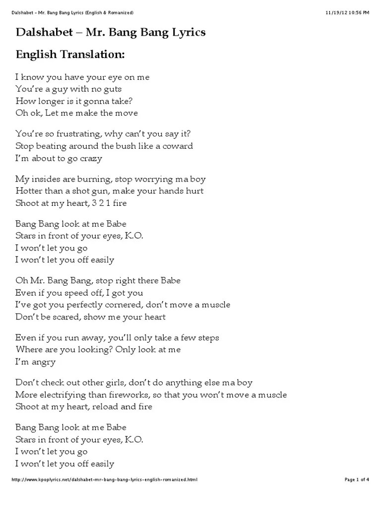 Dalshabet - Mr. Bang Bang Lyrics (English &amp; Romanized) | PDF | Leisure