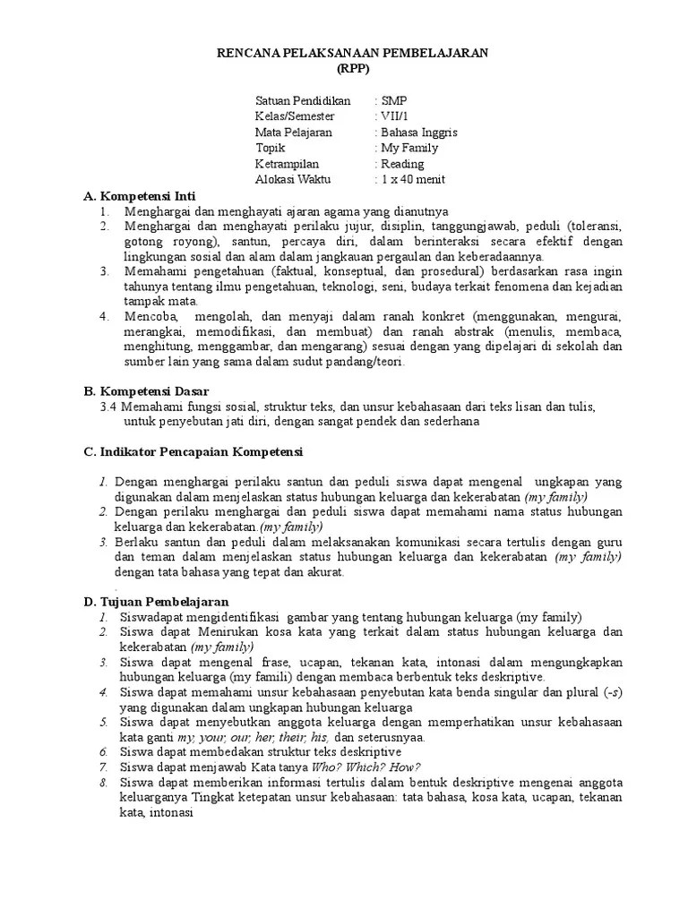 contoh rpp bahasa inggris kurikulum 13 kelas 7