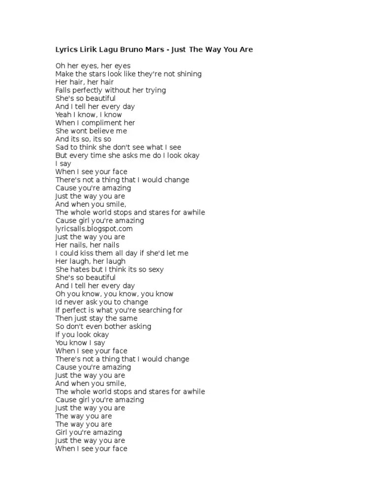 Lyrics Lirik Lagu Bruno Mars Songs Written Leisure