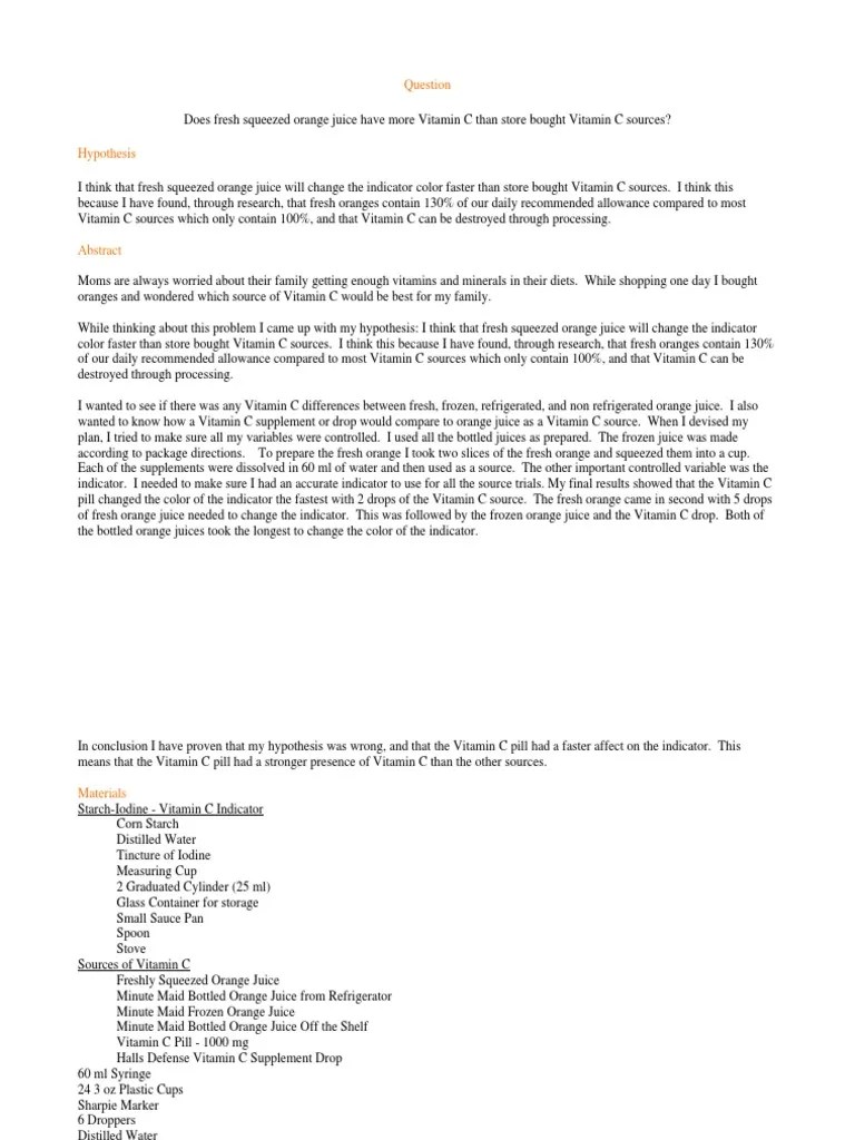 sciencefairvitamincboard12312108324118292 (1) Orange Juice