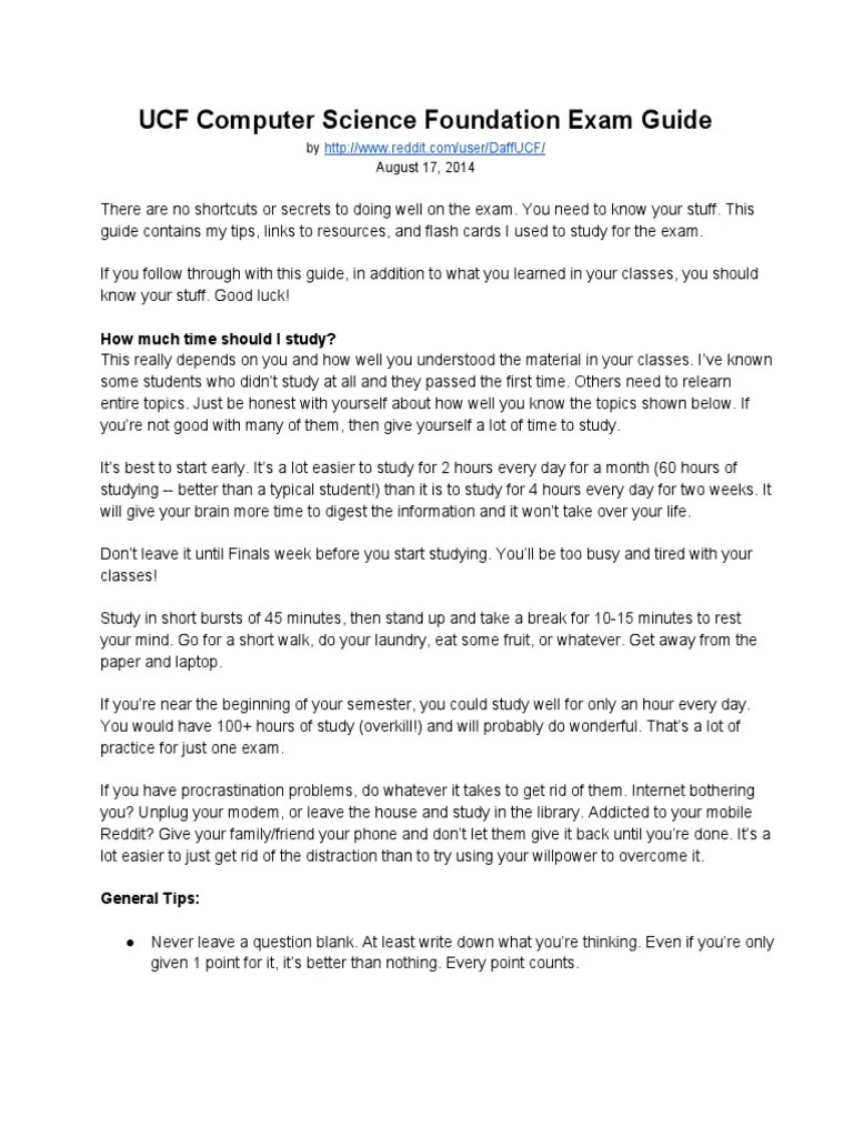 UCF Computer Science Foundation Exam Study Plan PDF Function