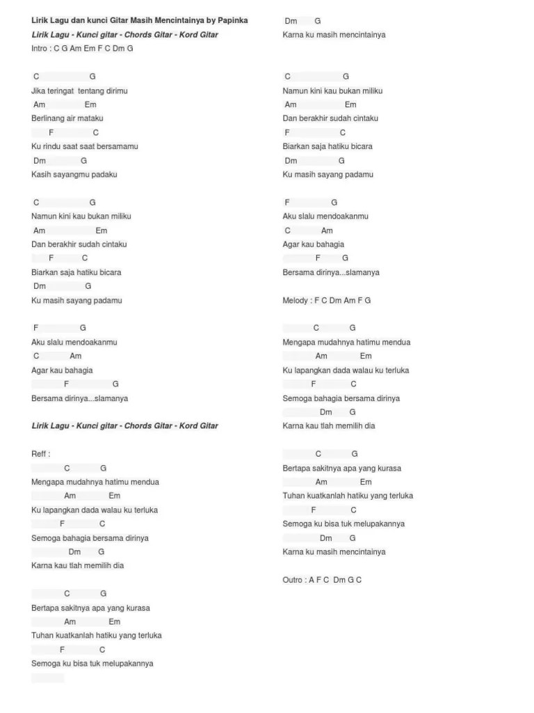 Chord Lagu Papinka Mendua - Lirik Chord Musik