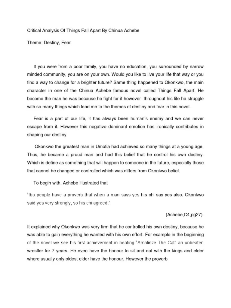 Critical Analysis of Things Fall Apart by Chinua Achebe 3