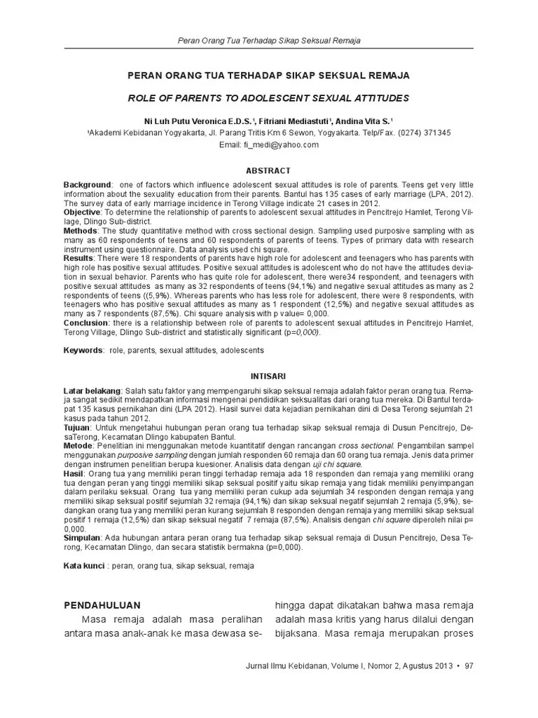 Jurnal Peran Orang Tua Terhadap Sikap Seksual Remaja