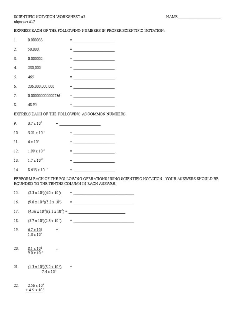 Scientific Notation Worksheet 2 | Mathematics