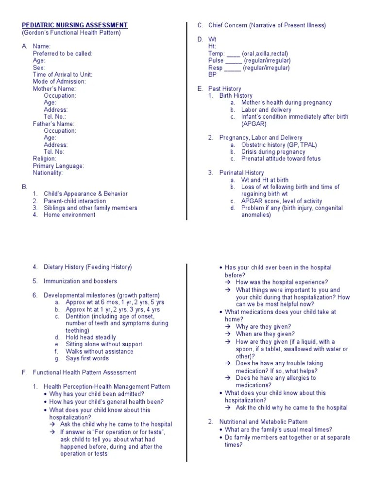 Pediatric Nursing Assessment Clinical Medicine Health Sciences