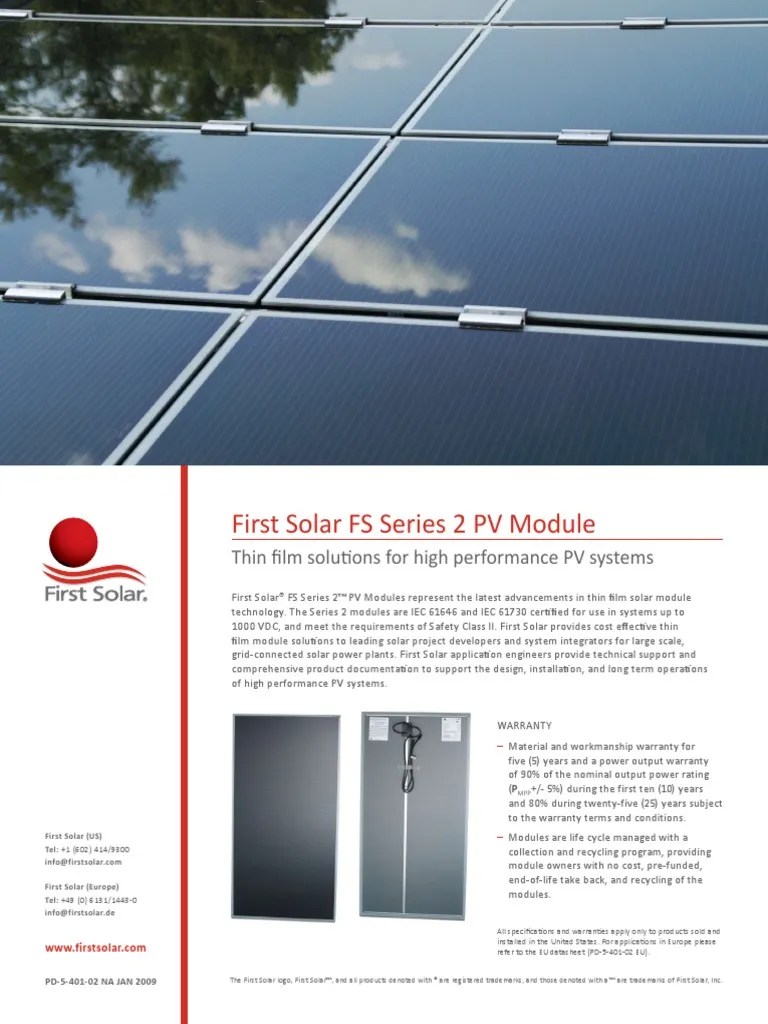 A First Solar FS 275 Solar Panel Photovoltaic System