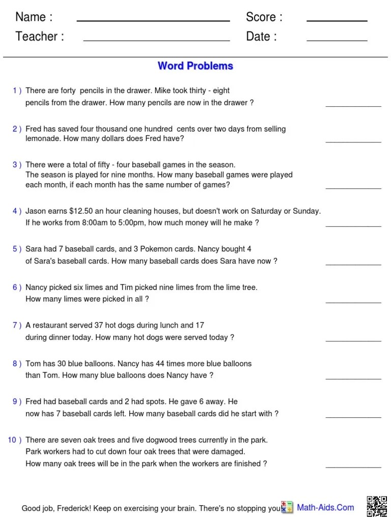 Mixed Math Word Problems Leisure Sports