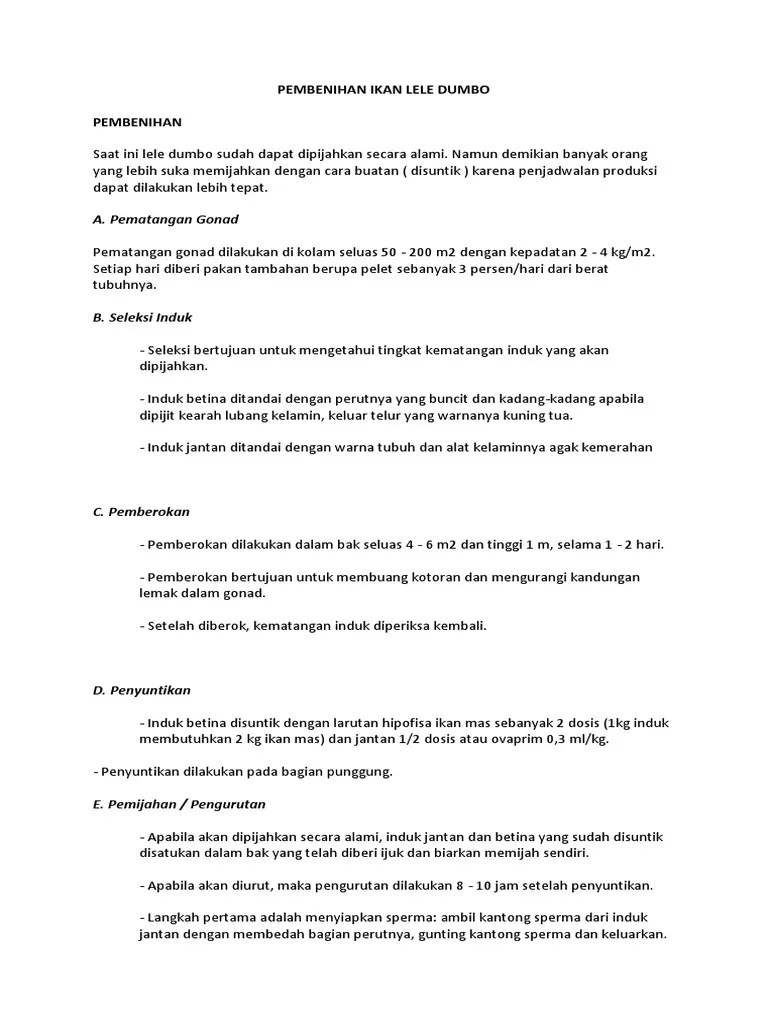 Makalah Pembenihan Ikan Lele Dumbo (Bahasa Indonesia Bahasa Inggris)