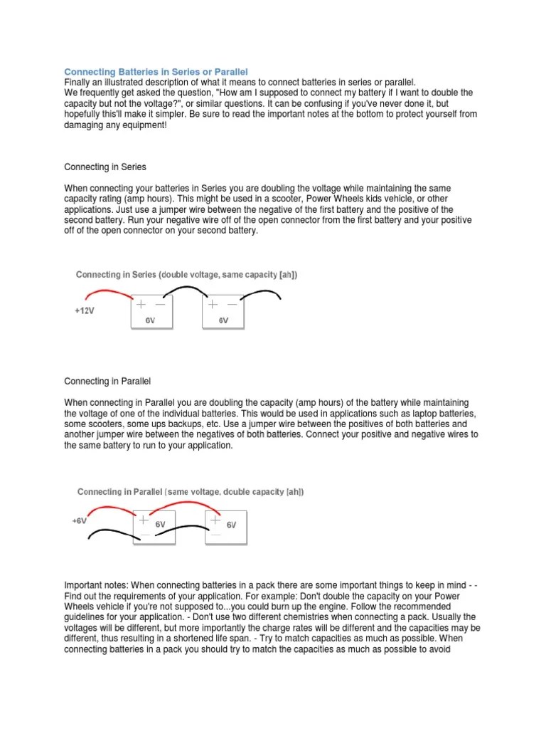 Connecting Batteries in Series or Parallel | PDF | Battery (Electricity