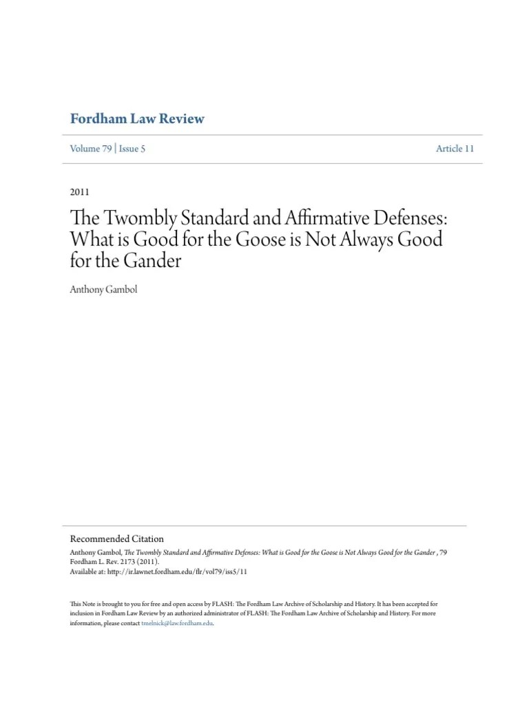 Affirmative Defenses Striking Per Twombly Standard PDF Ashcroft V