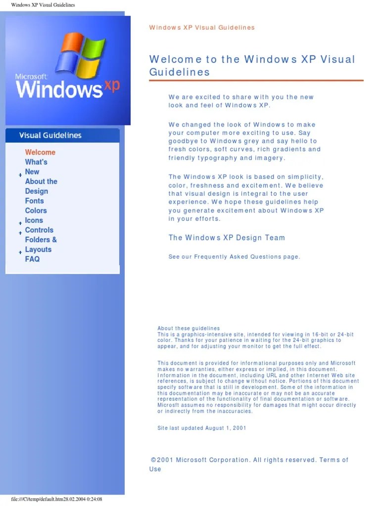 to the Windows XP Visual Guidelines Icon Adobe