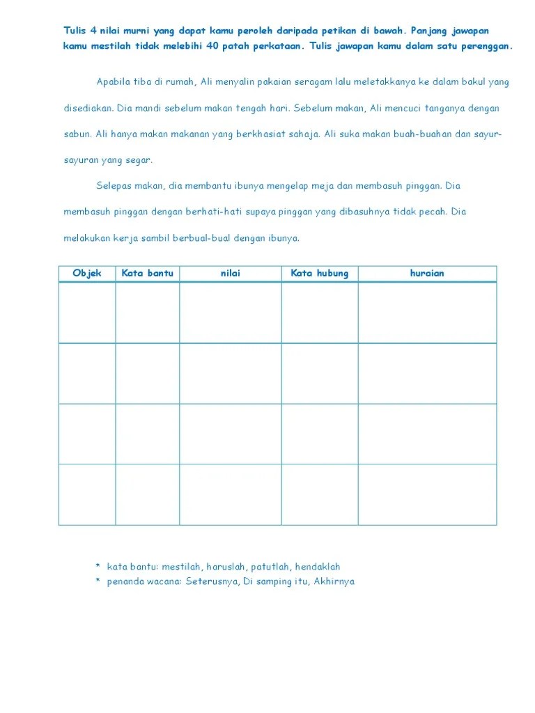 Tulis 4 nilai murni yang dapat kamu peroleh daripada