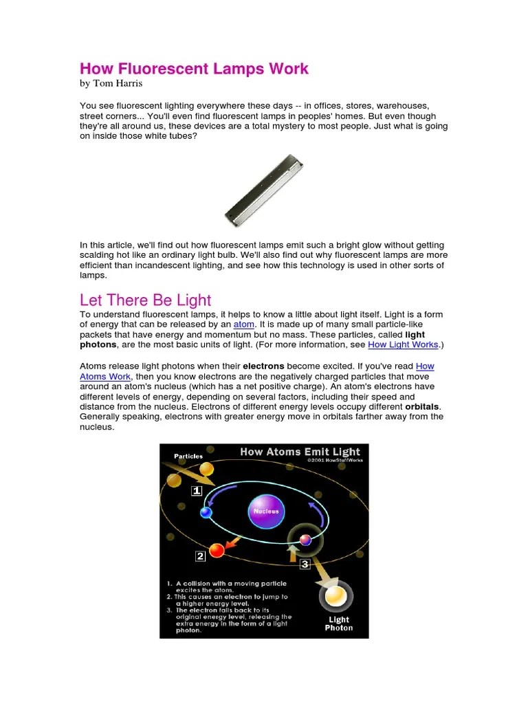 How Fluorescent Lamps Work Let There Be Light PDF Fluorescent Lamp