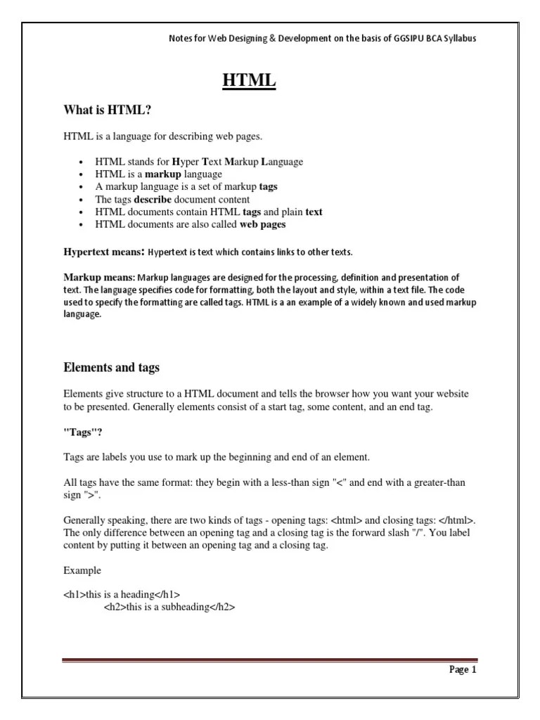 HTML Notes PDF
