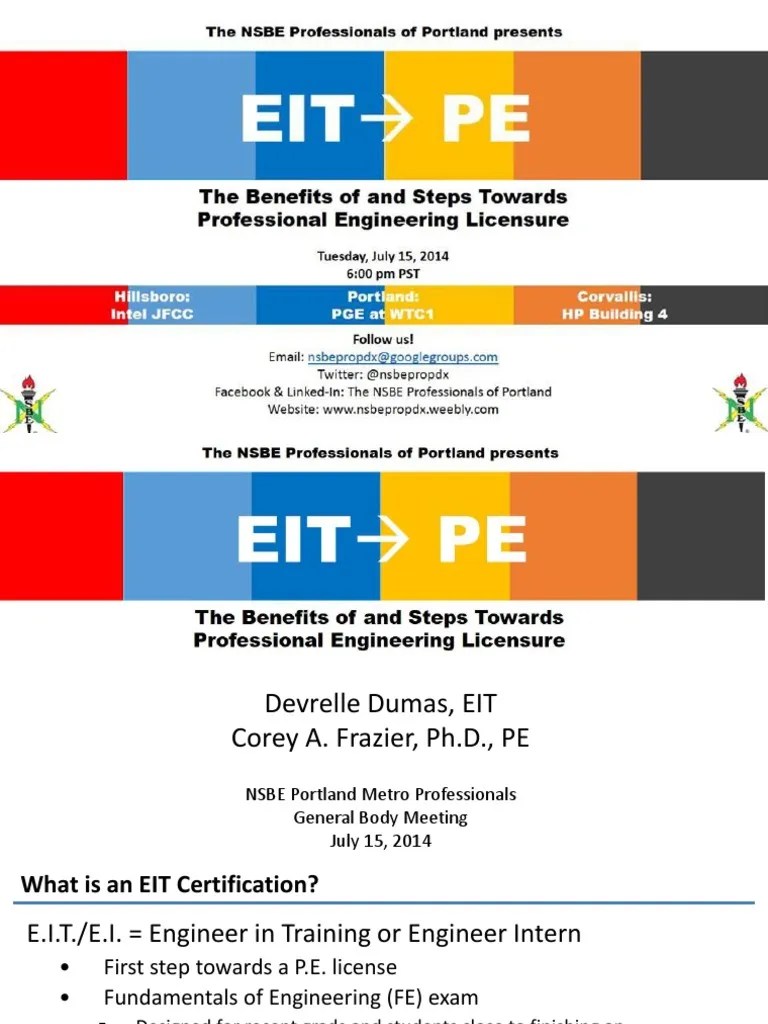 Eit To Pe Presentation PDF Test (Assessment) Engineering