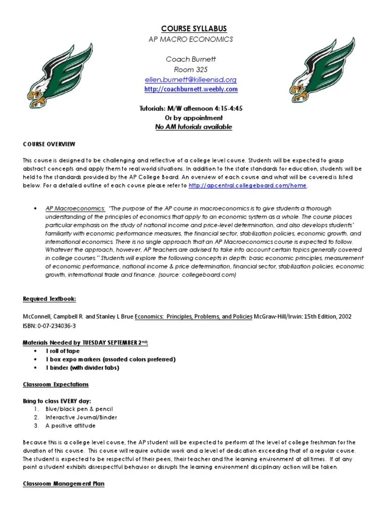 ap macro course syllabus Test (Assessment) Macroeconomics