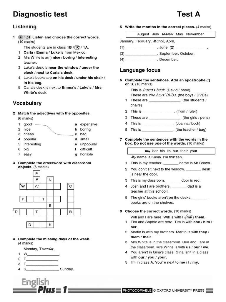 Diagnostic_test_A.pdf Classroom English Language