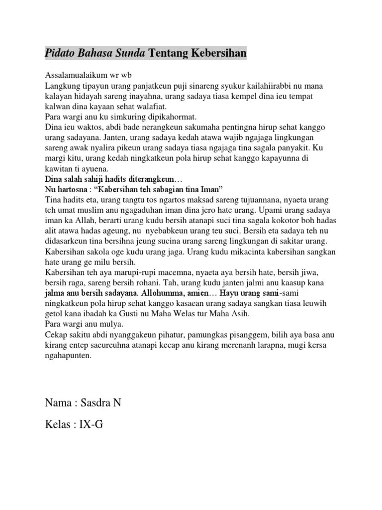 Pidato Bahasa Sunda Tentang Kebersihan Lingkungan Singkat