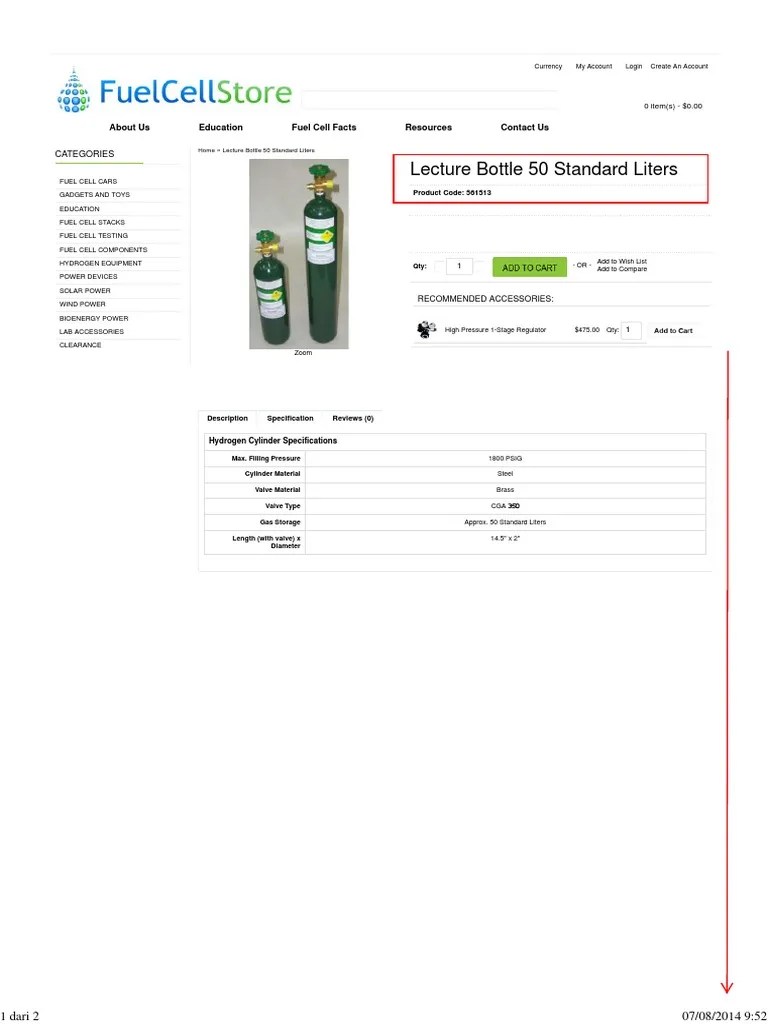 Lecture Bottle 50 Standard Liters About Us Education Fuel Cell Facts Resources Contact Us PDF