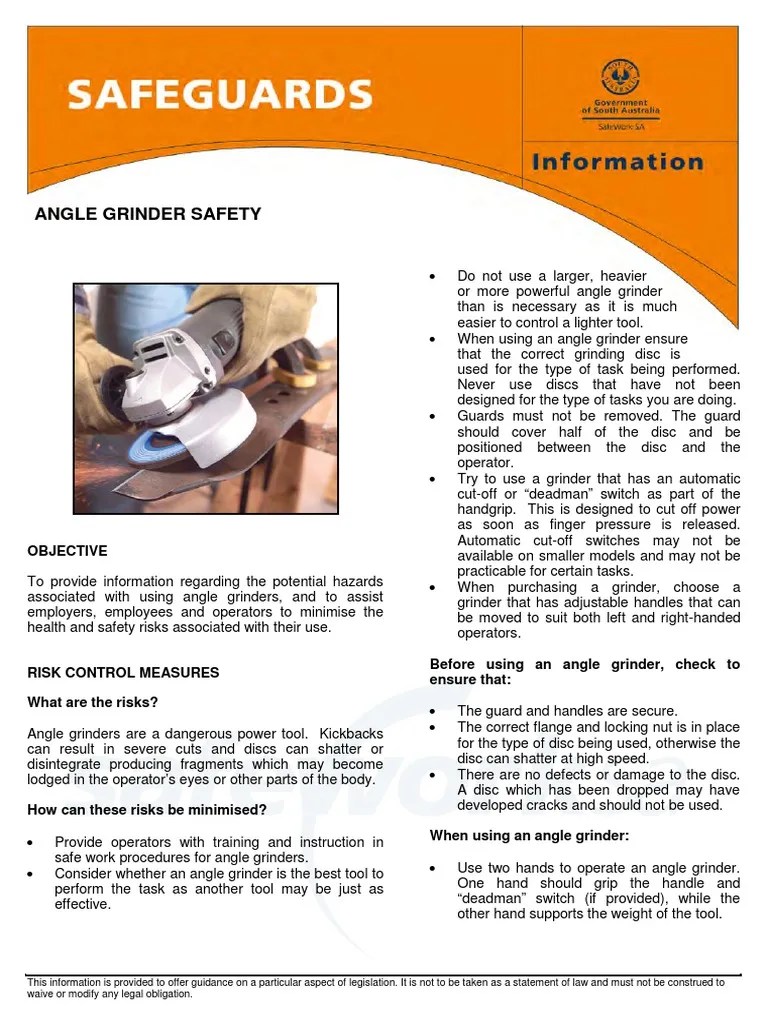 Angle Grinder Safety PDF Personal Protective Equipment Grinding