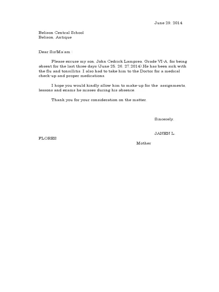 Excuse Letter
