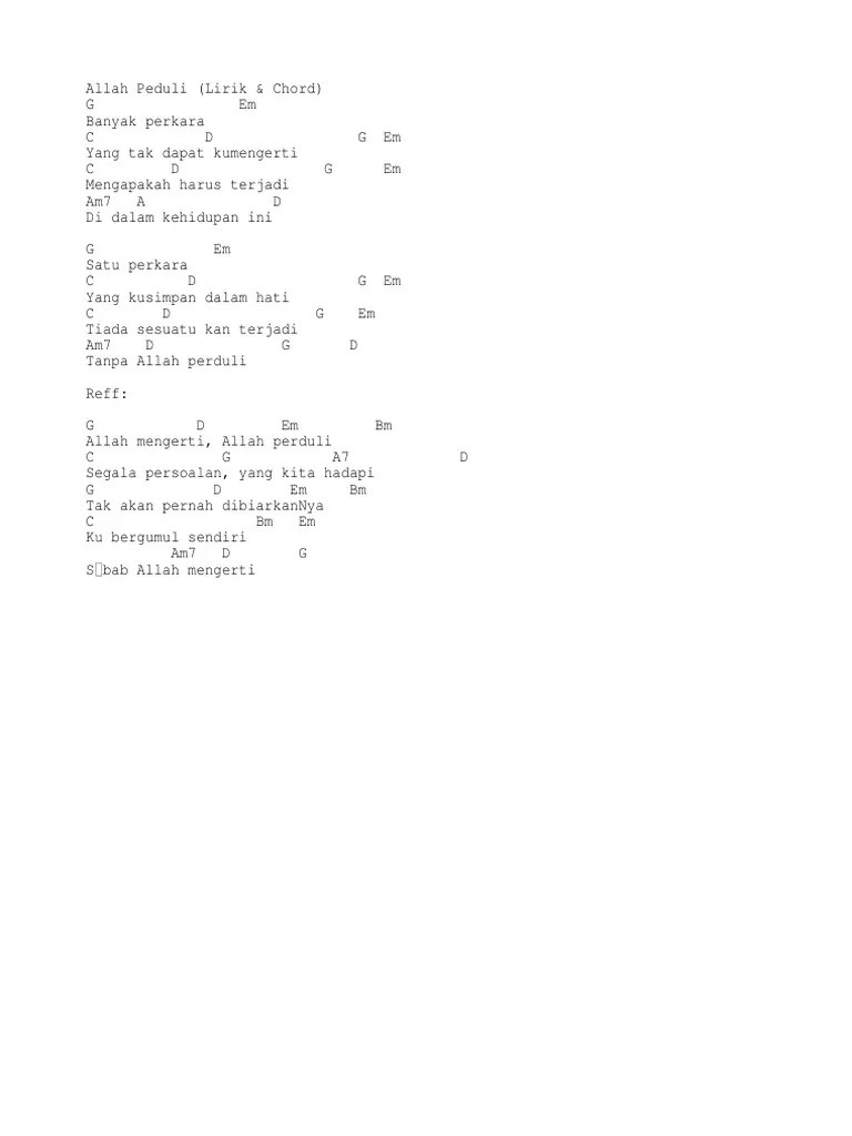 Chord Gitar Lagu Allah Peduli – Rasanya