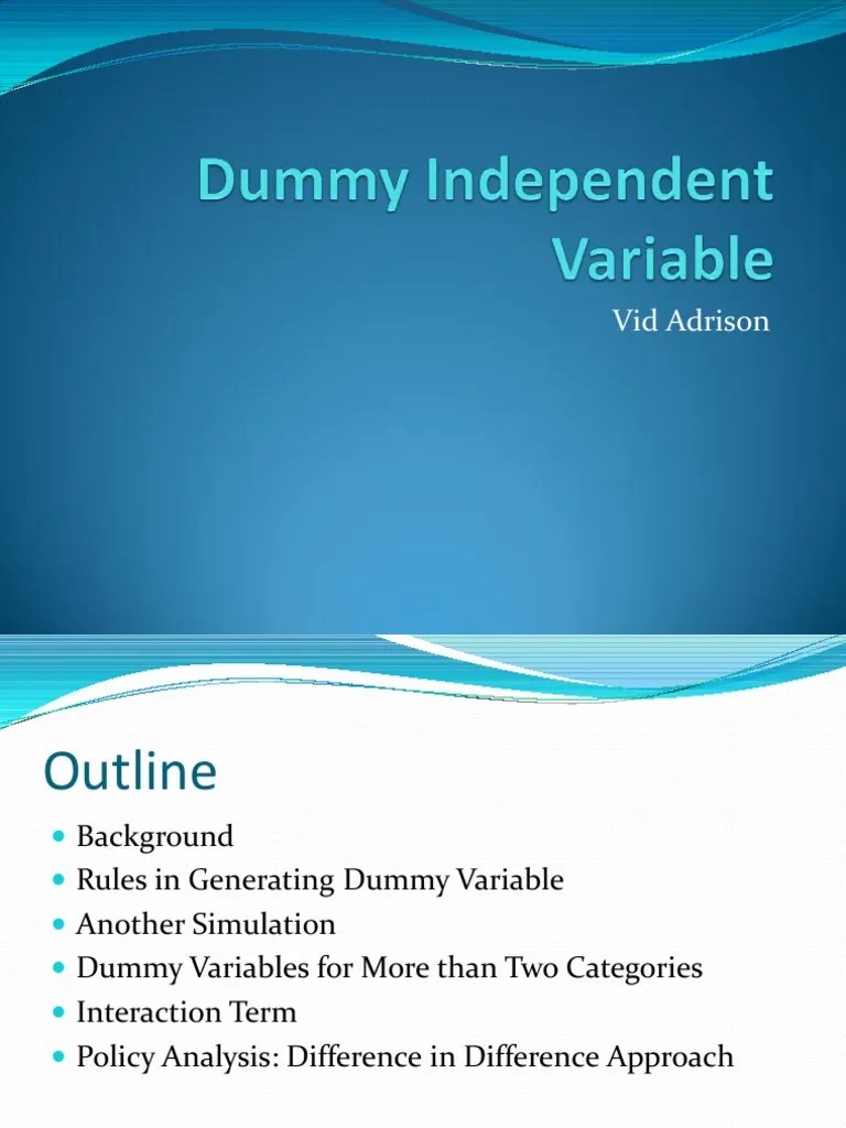Dummy Independent Variable PDF Dummy Variable (Statistics