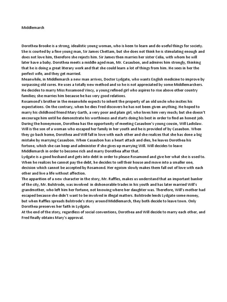 Middlemarch plot Middlemarch Novels