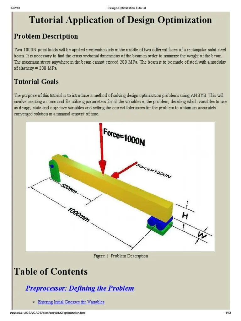 Design Optimization Tutorial Mathematical Optimization Engineering