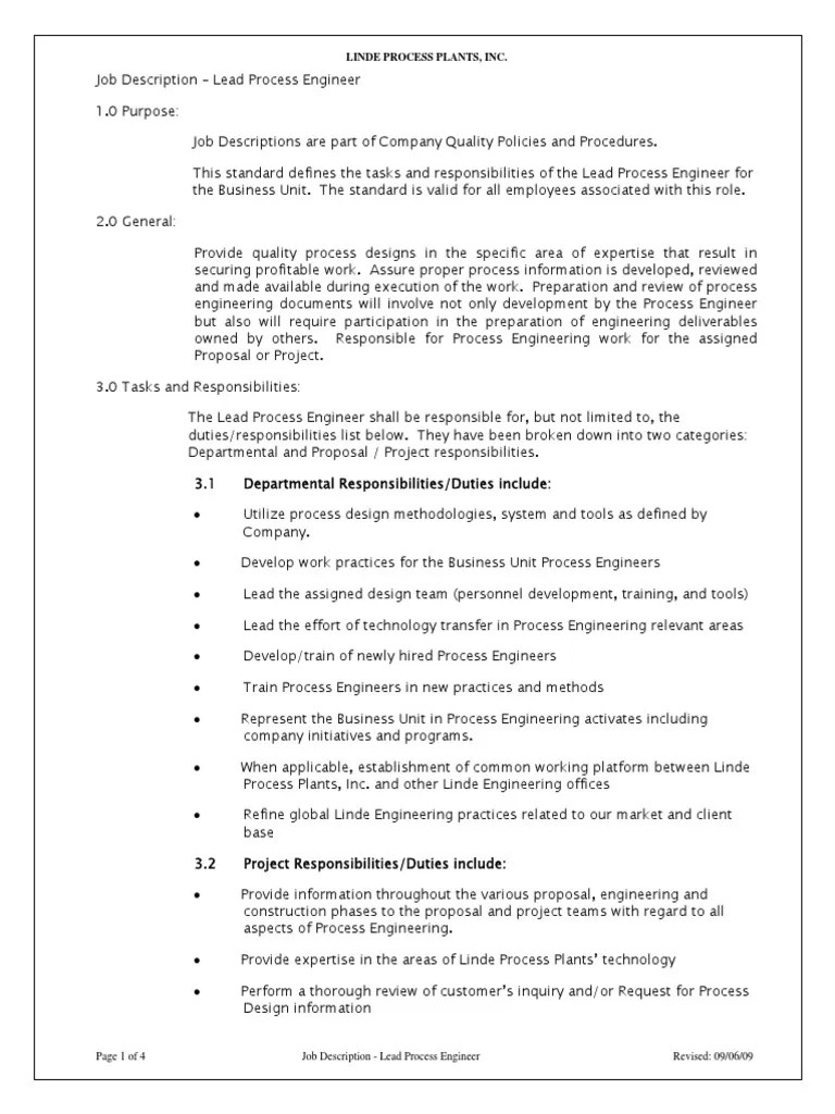 Lead Process Engineer PDF Engineer Engineering