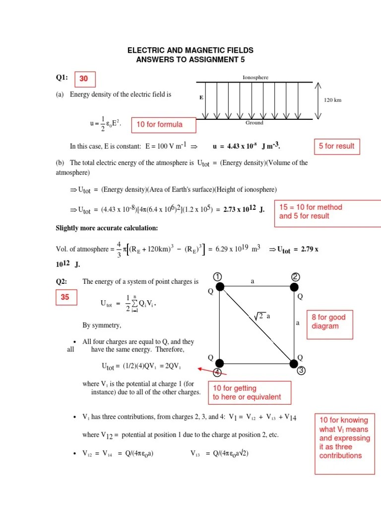 Electric and Fields Answers To Assignment 5 Q1 10 For