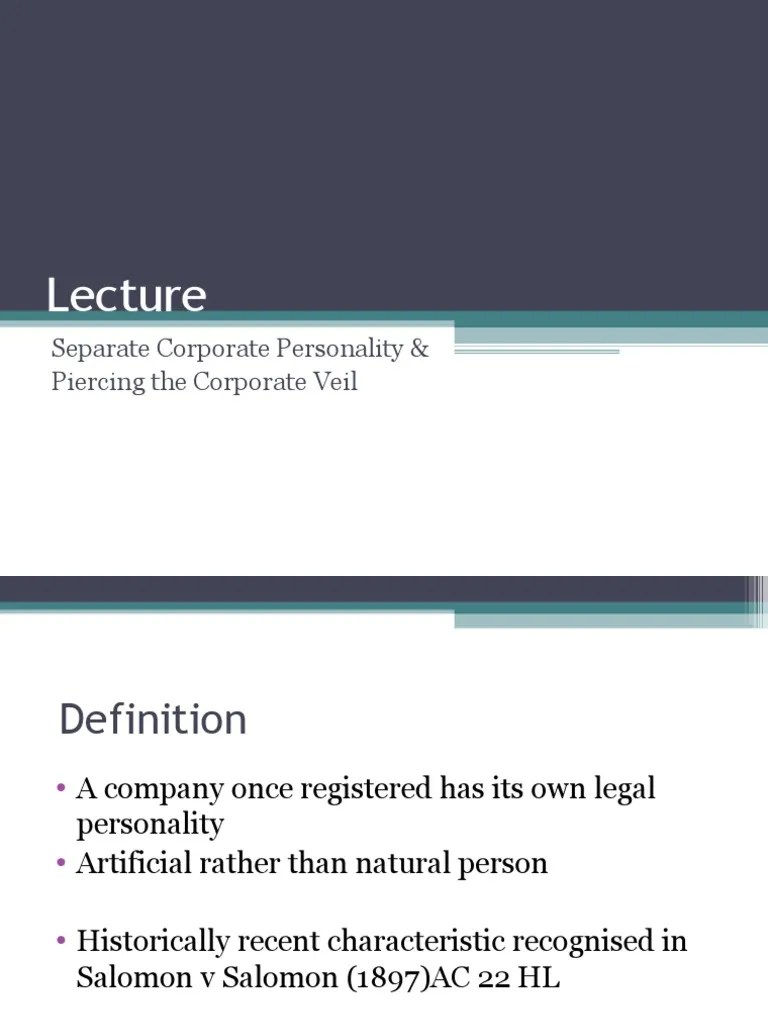 Lecture 3 Piercing the Corporate Veil Liquidation