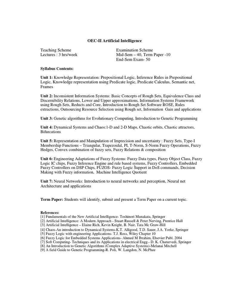 AI Syllabus Fuzzy Logic Artificial Intelligence
