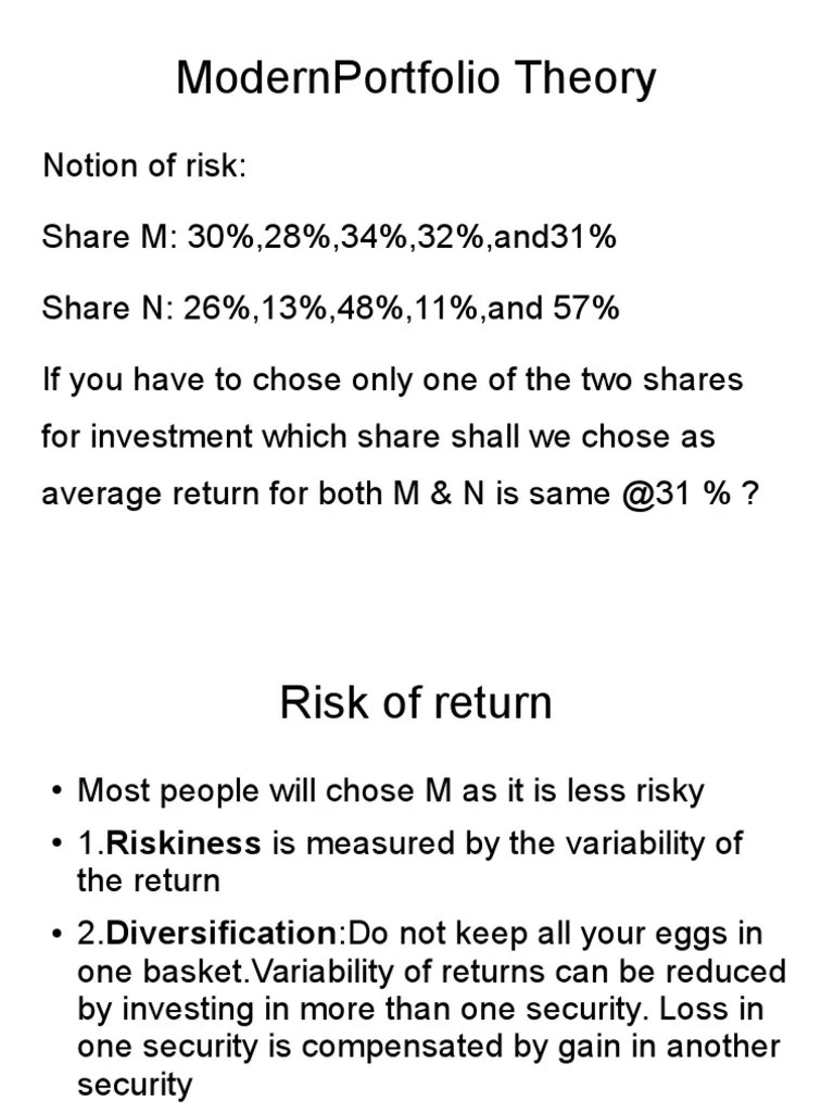 Modern Portfolio Theory PDF Mathematical Finance Economic Theories