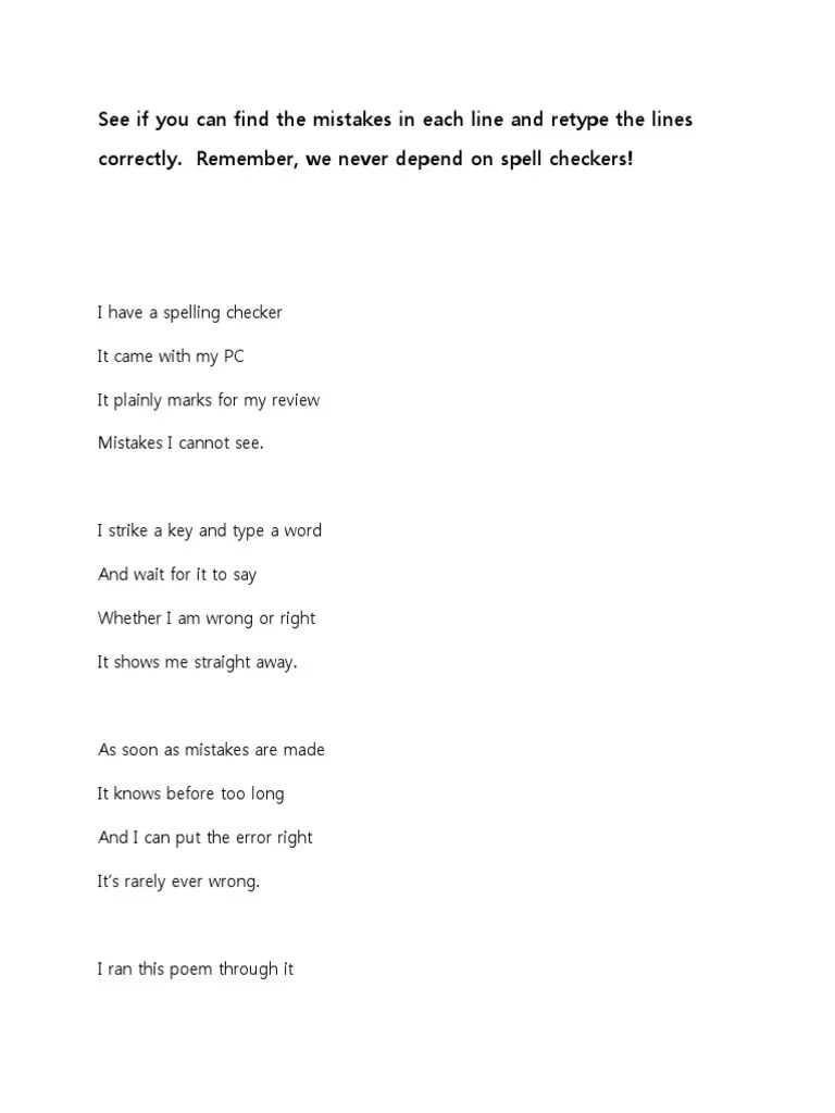 Spell Checker Poem Corrected PDF