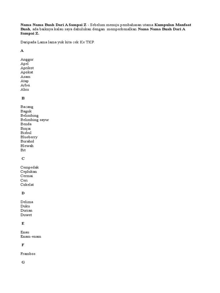 Nama Nama Buah Dari Huruf A Sampai Z – Edukasi.Lif.co.id