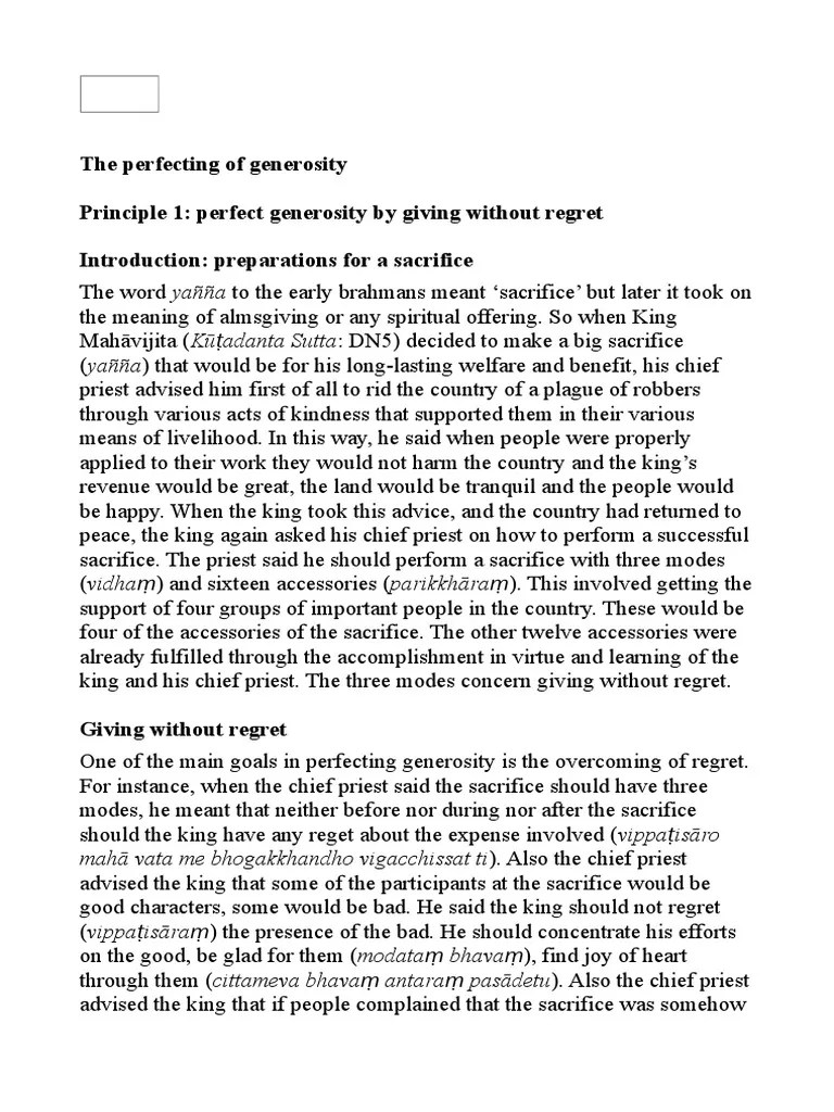 The perfecting of generosity Principle 1 perfect generosity by giving