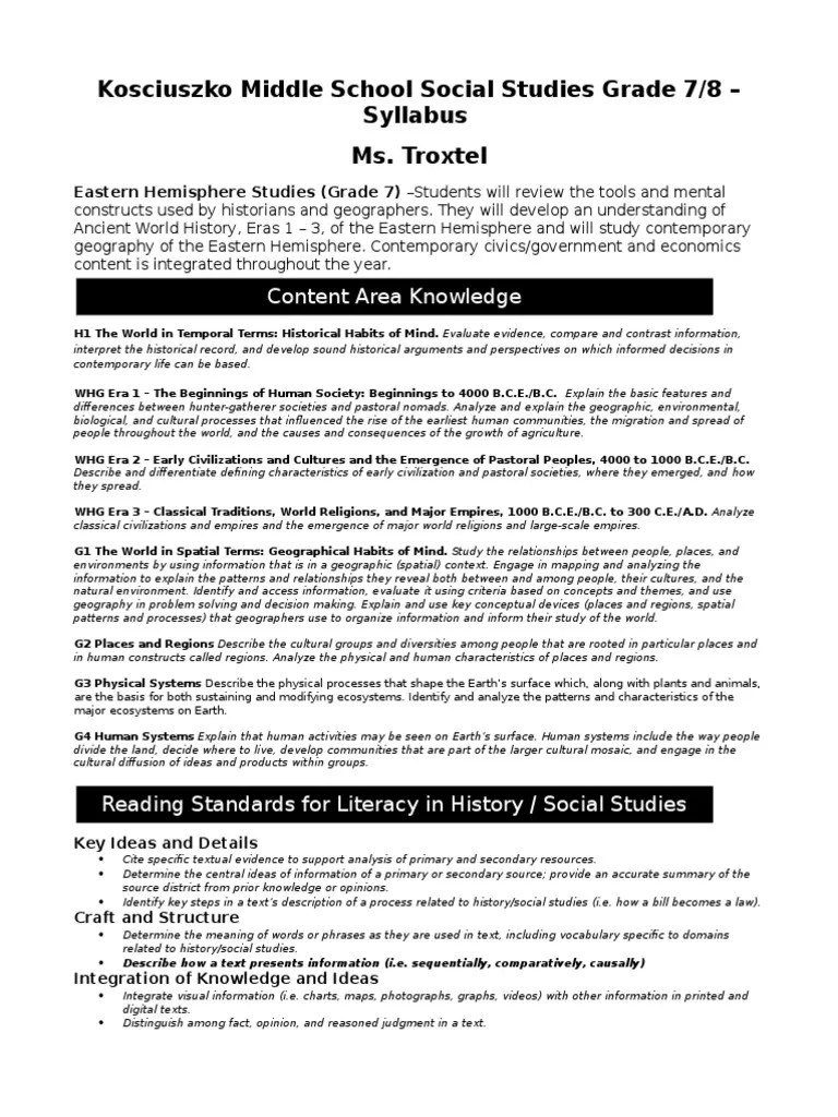 social studies 7th grade syllabus Geography Natural Environment